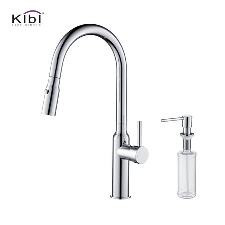 KIBI Hilo Single Handle Pull Down Kitchen Sink Faucet with Soap Dispenser C-KKF2008CH-KSD100CH